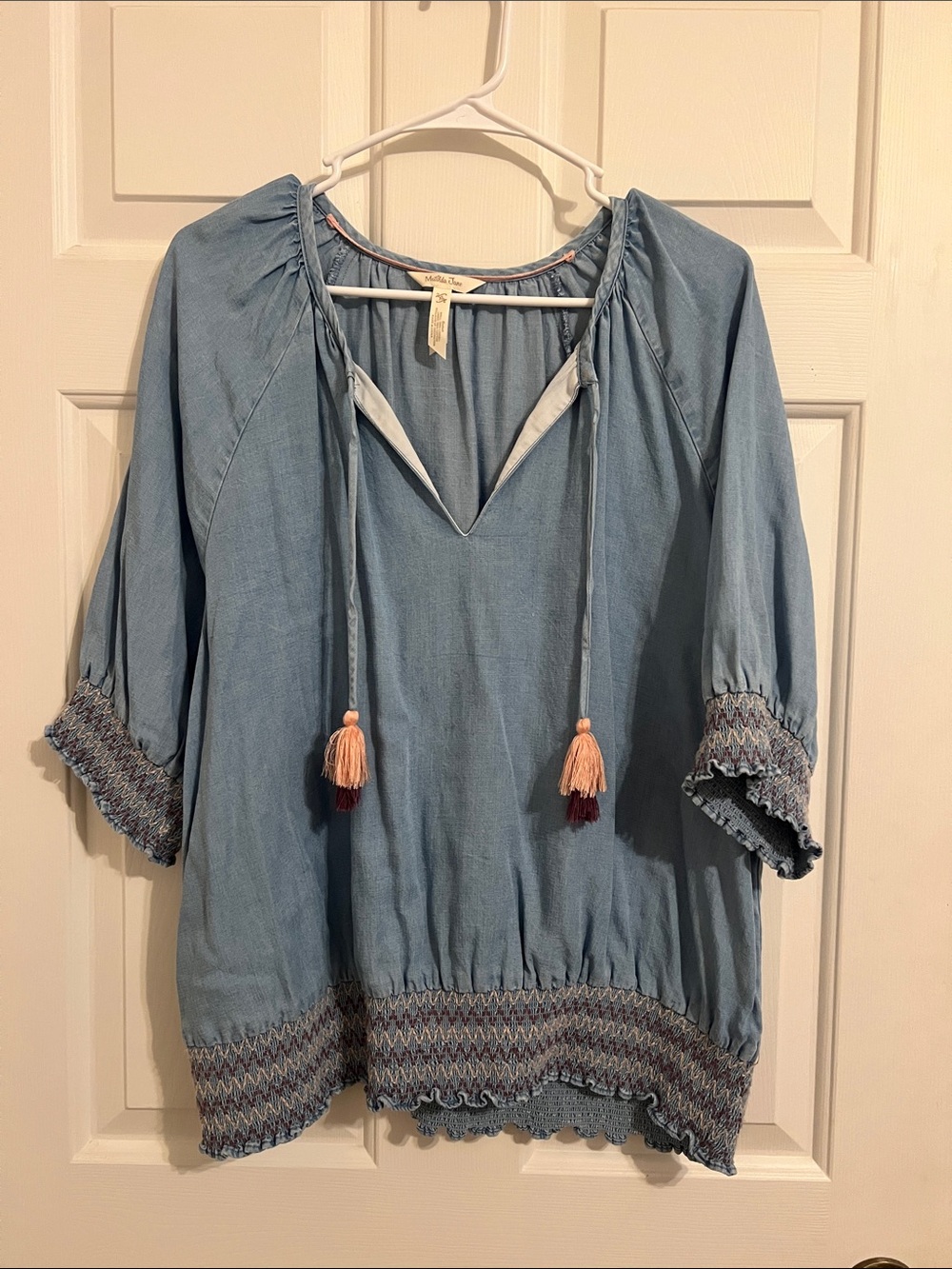 Matilda Jane Chambray Peasant Tunic with Tassel Accents
